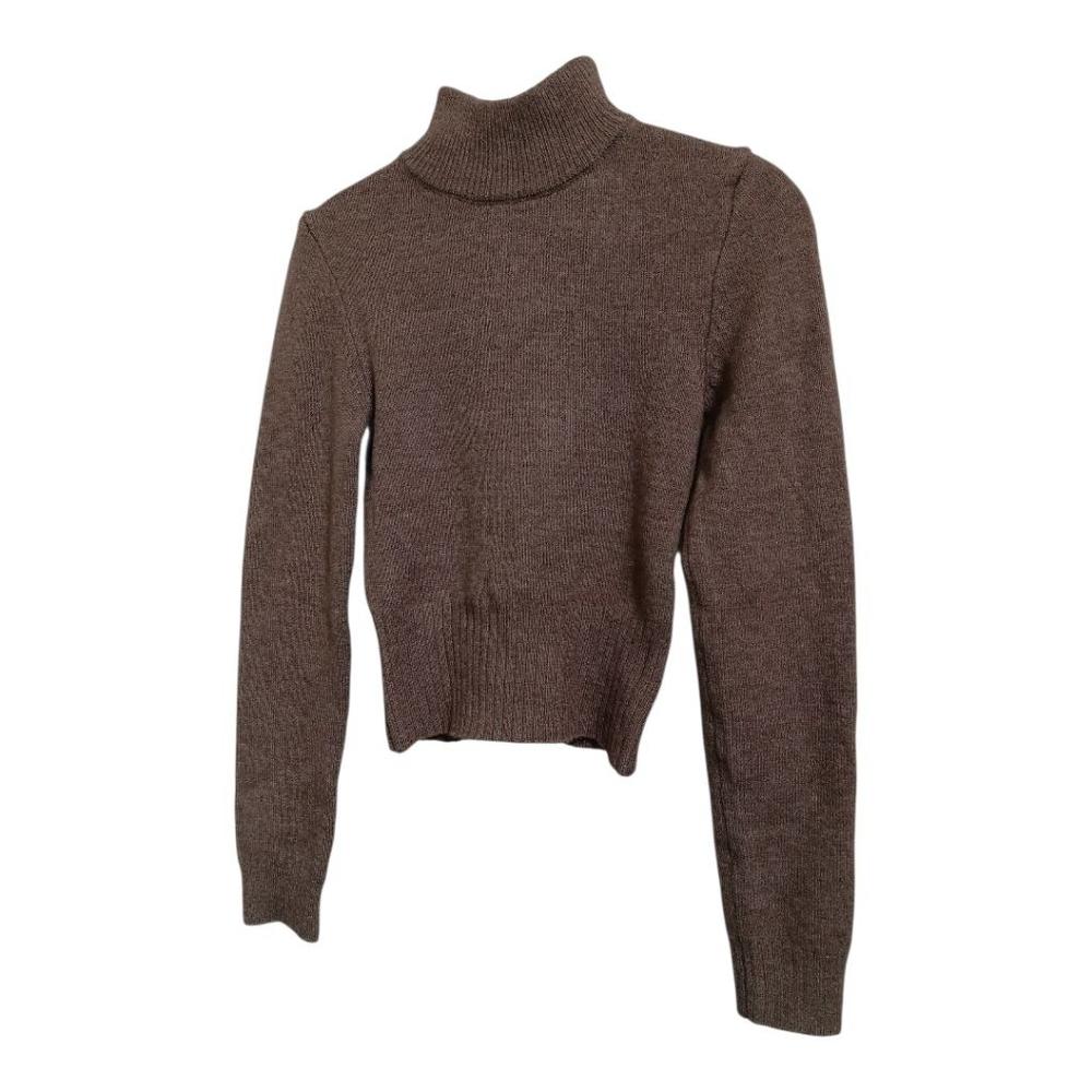 Bershka Wool Blend Mock Turtleneck Cropped Long Sleeved Sweater in Chocolate - Picture 6 of 9